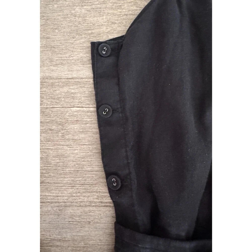 Everlane 100% European Flax Linen Black Side Button Jumpsuit Size 12 Wide Leg